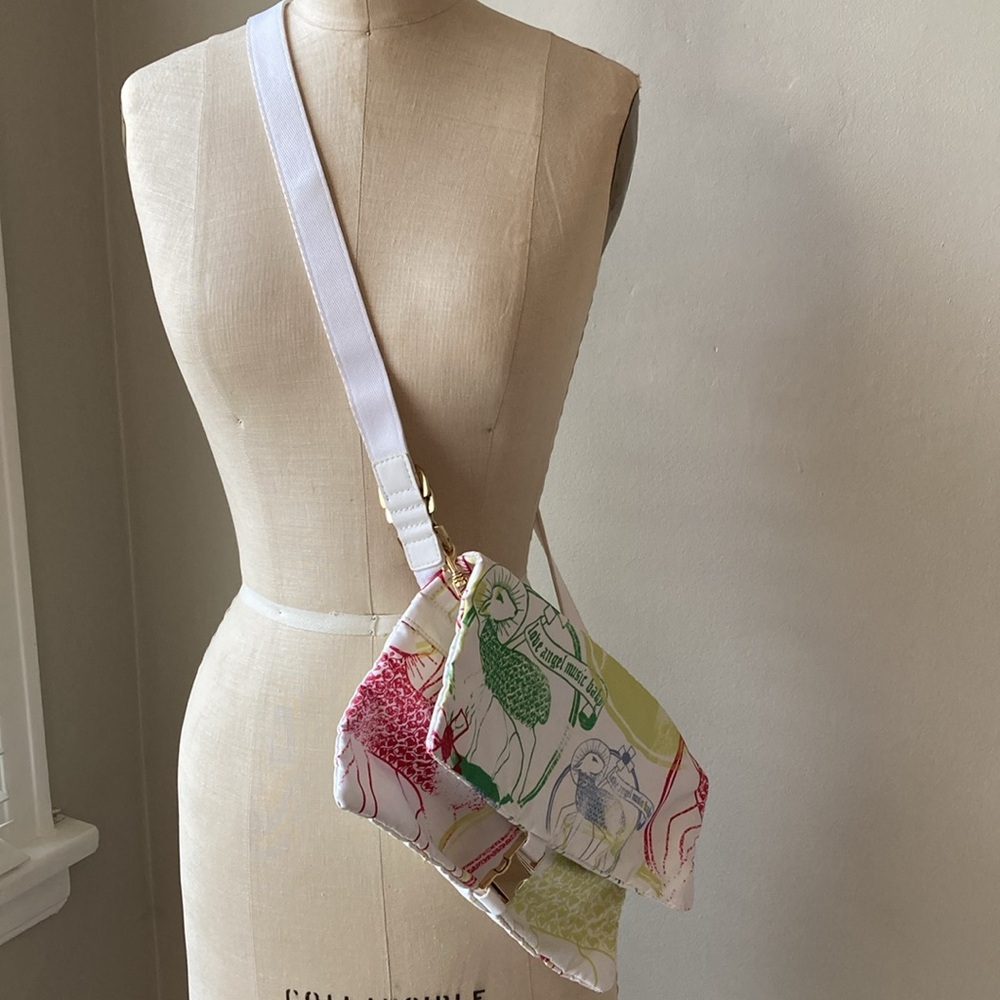 Canvas Crossbody Bag in White & Multicolor Print